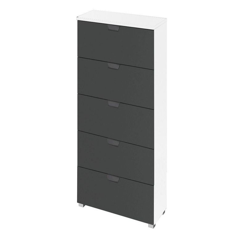 Aditio Tall Chest - 5 Drawer - Alpine White & Metallic Dark Grey