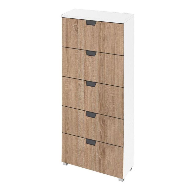 Aditio Tall Chest - 5 Drawer - Alpine White & Sonoma Oak