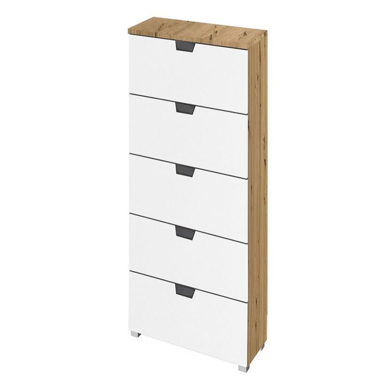 Aditio Tall Chest - 5 Drawer - Artisan Oak & Alpine White