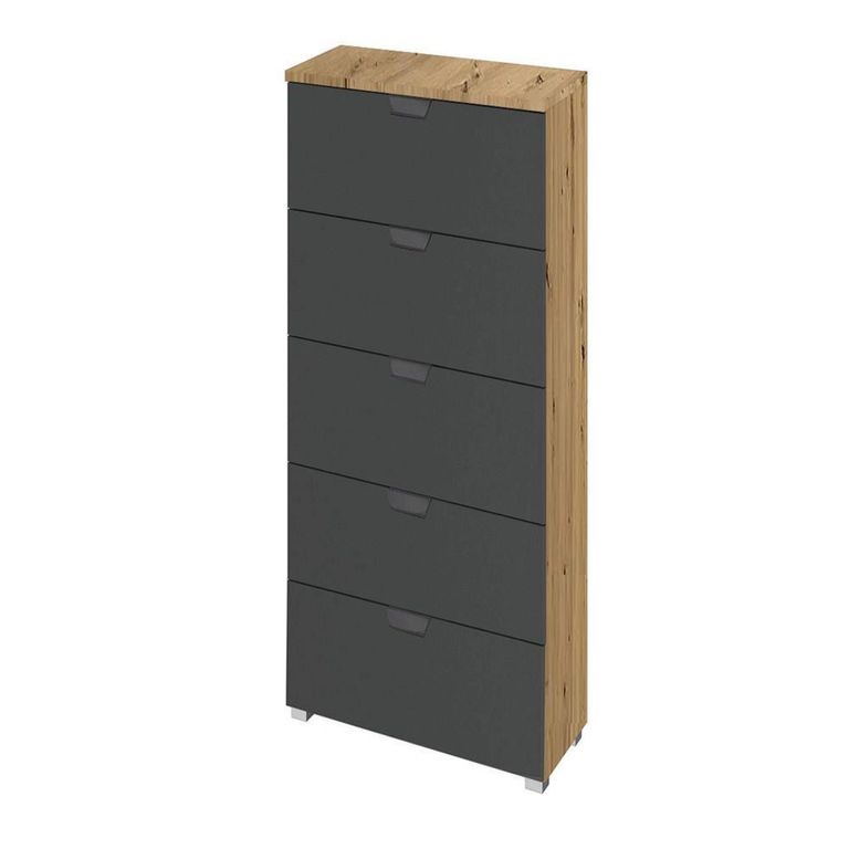 Aditio Tall Chest - 5 Drawer - Artisan Oak & Metallic Dark Grey