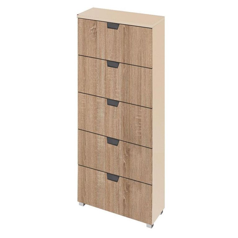 Aditio Tall Chest - 5 Drawer - Champagne & Sonoma Oak