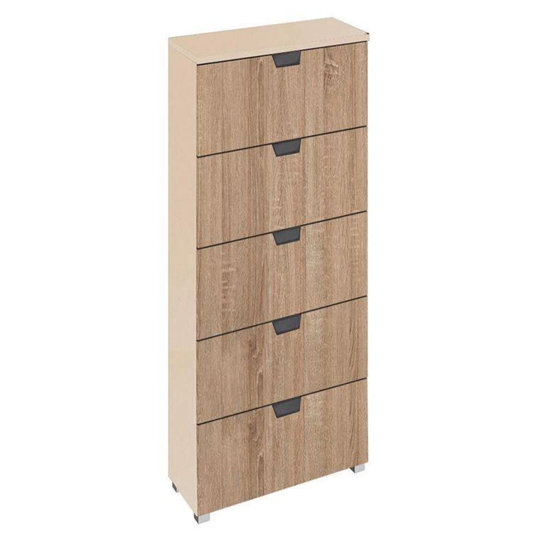 Aditio Tall Chest - 5 Drawer - Champagne & Sonoma Oak