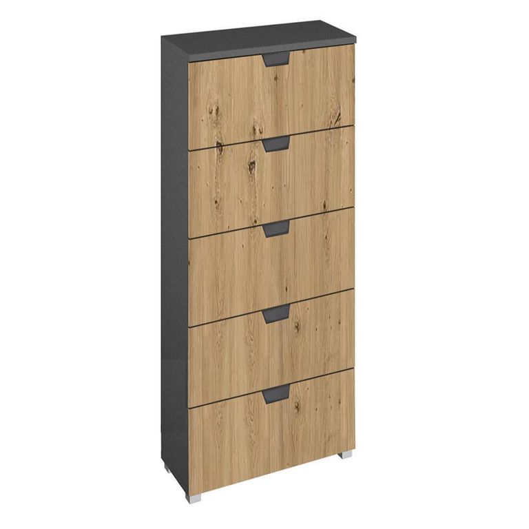 Aditio Tall Chest - 5 Drawer - Metallic Dark Grey & Artisan Oak