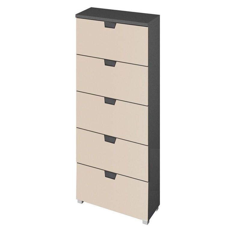 Aditio Tall Chest - 5 Drawer - Metallic Dark Grey & Champagne
