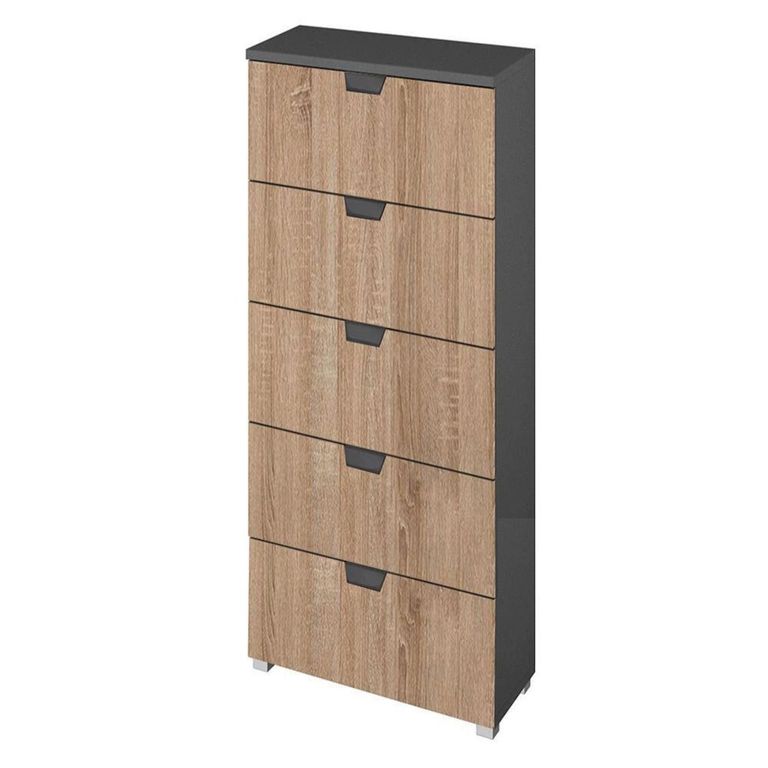 Aditio Tall Chest - 5 Drawer - Metallic Dark Grey & Sonoma Oak