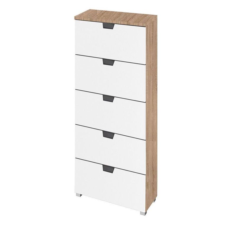 Aditio Tall Chest - 5 Drawer - Sonoma Oak & Alpine White