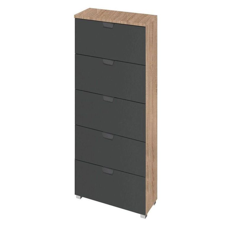 Aditio Tall Chest - 5 Drawer - Sonoma Oak & Metallic Dark Grey