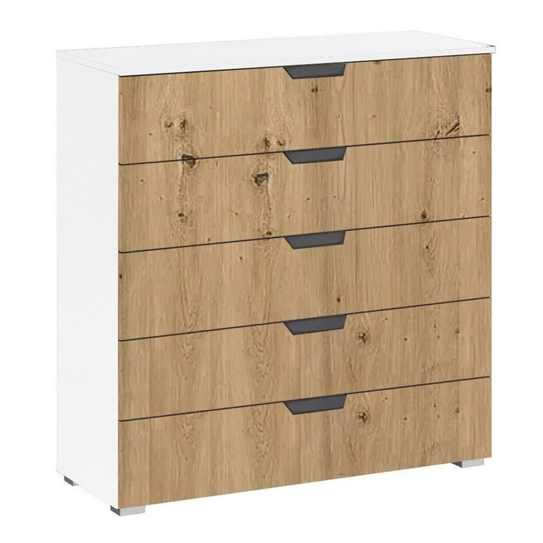 Aditio Wide Chest - 5 Drawer - Alpine White & Artisan Oak