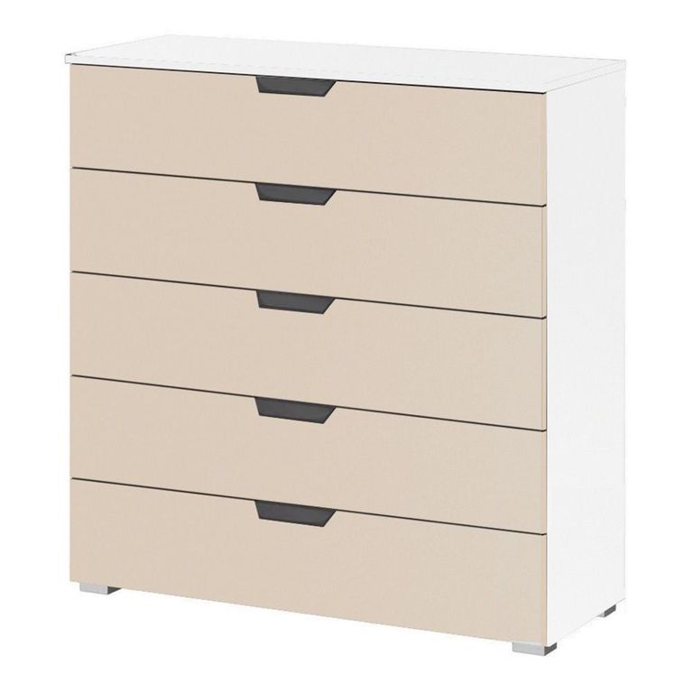 Aditio Wide Chest - 5 Drawer - Alpine White & Champagne
