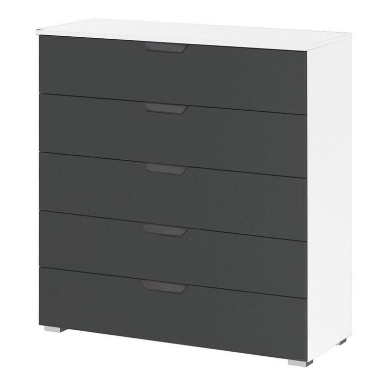 Aditio Wide Chest - 5 Drawer - Alpine White & Metallic Dark Grey