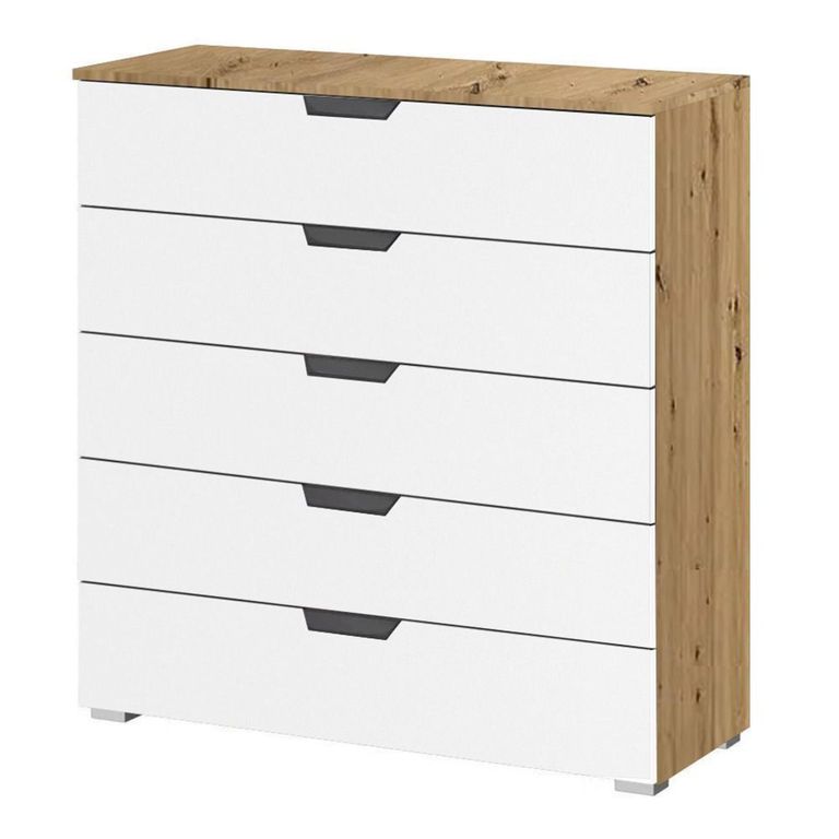 Aditio Wide Chest - 5 Drawer - Artisan Oak & Alpine White