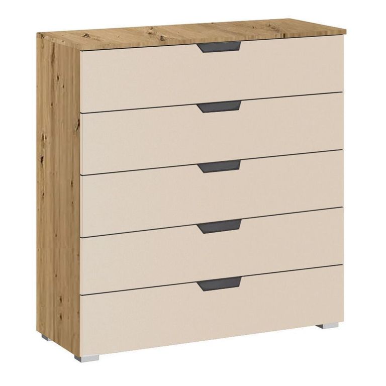 Aditio Wide Chest - 5 Drawer - Artisan Oak & Champagne