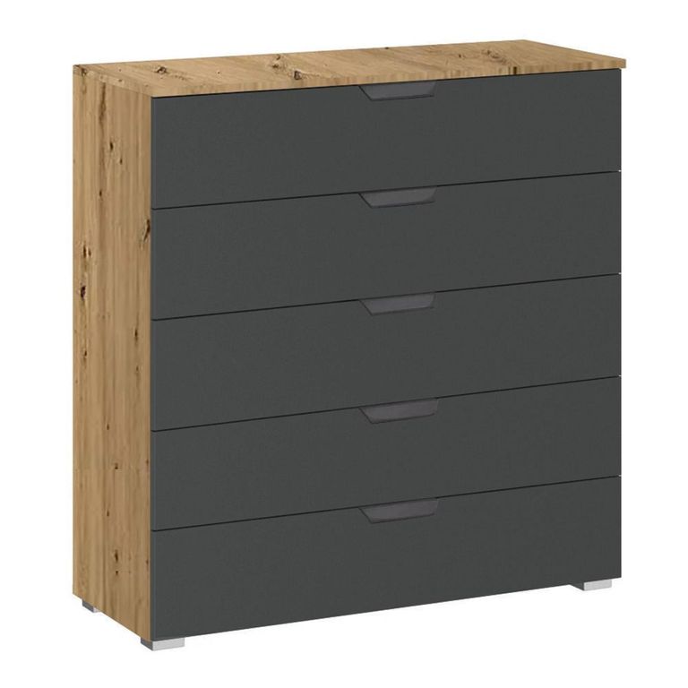 Aditio Wide Chest - 5 Drawer - Artisan Oak & Metallic Dark Grey
