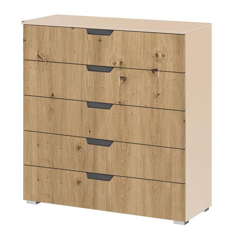 Aditio Wide Chest - 5 Drawer - Champagne & Artisan Oak