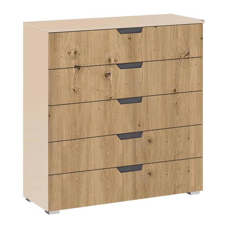 Aditio Wide Chest - 5 Drawer - Champagne & Artisan Oak