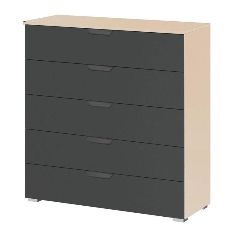 Aditio Wide Chest - 5 Drawer - Champagne & Metallic Dark Grey