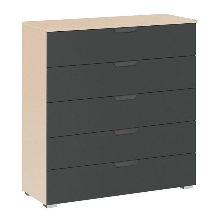 Aditio Wide Chest - 5 Drawer - Champagne & Metallic Dark Grey