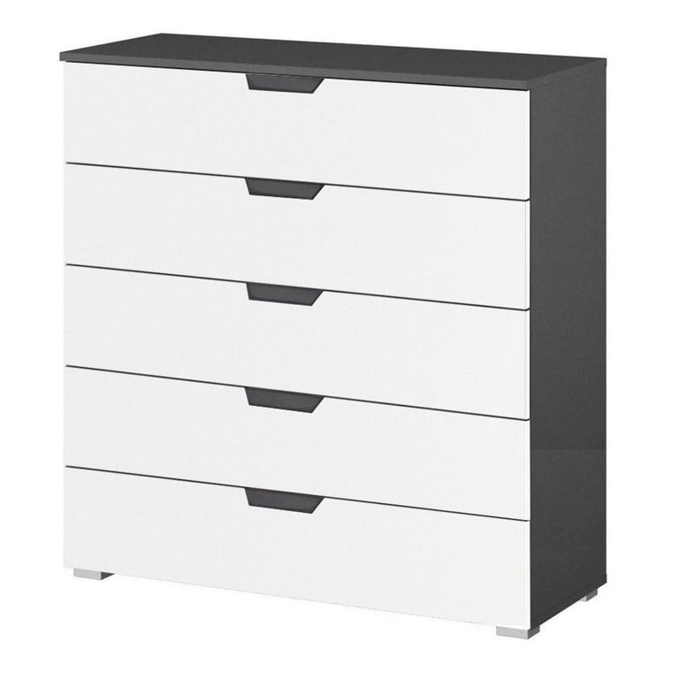 Aditio Wide Chest - 5 Drawer - Metallic Dark Grey & Alpine White