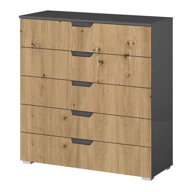 Aditio Wide Chest - 5 Drawer - Metallic Dark Grey & Artisan Oak