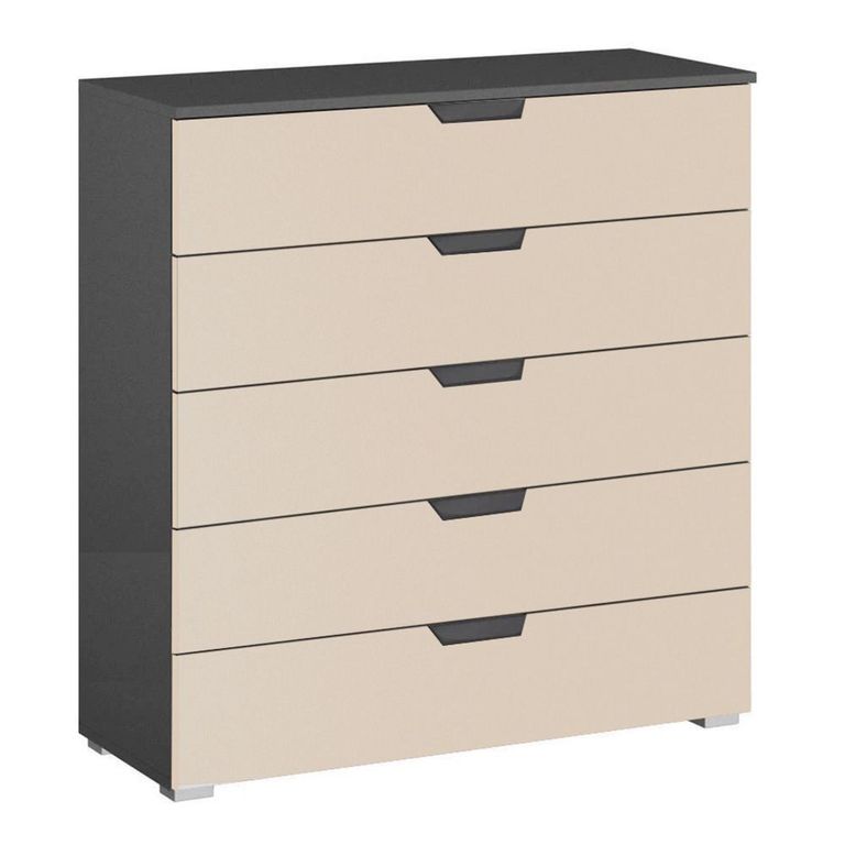 Aditio Wide Chest - 5 Drawer - Metallic Dark Grey & Champagne