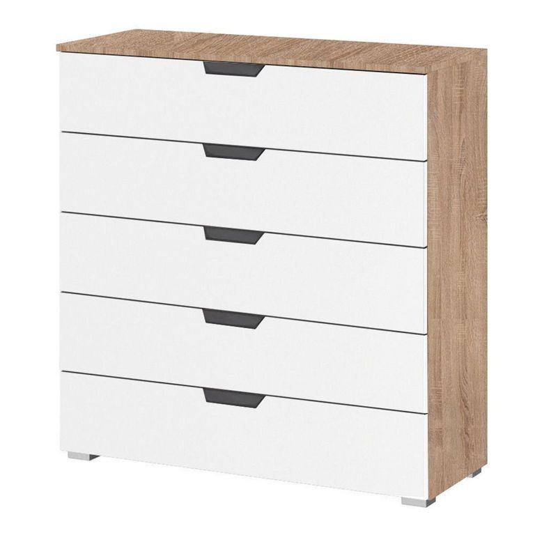 Aditio Wide Chest - 5 Drawer - Sonoma Oak & Alpine White