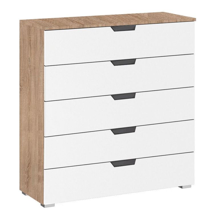 Aditio Wide Chest - 5 Drawer - Sonoma Oak & Alpine White