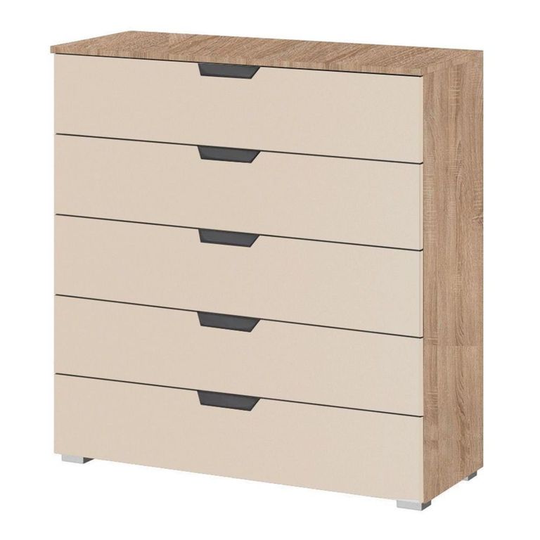 Aditio Wide Chest - 5 Drawer - Sonoma Oak & Champagne