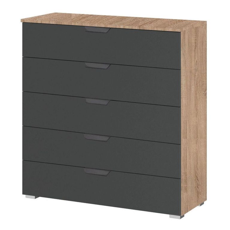 Aditio Wide Chest - 5 Drawer - Sonoma Oak & Metallic Dark Grey