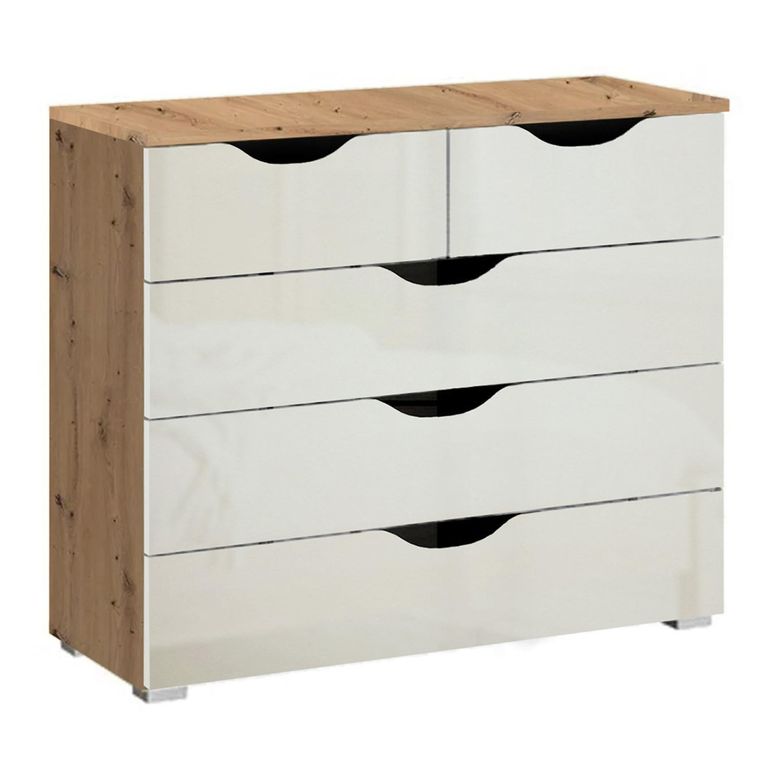 Rauch Arnstein 3+2 Drawer Chest - Artisan Oak and White High Gloss