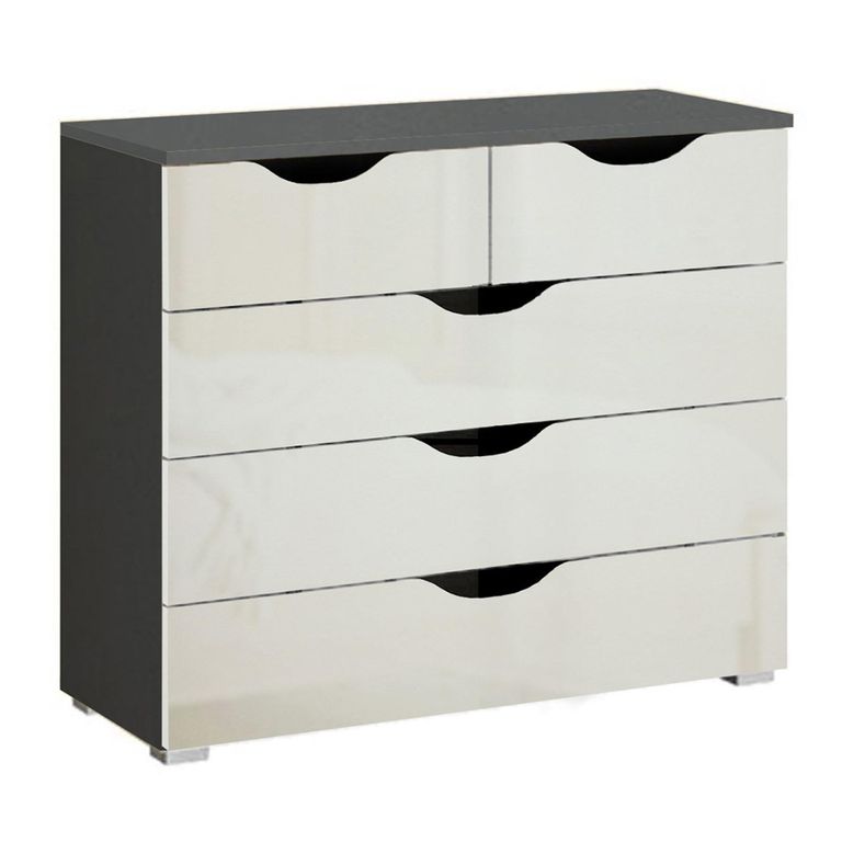 Rauch Arnstein 3+2 Drawer Chest - Metallic Dark Grey and White High Gloss