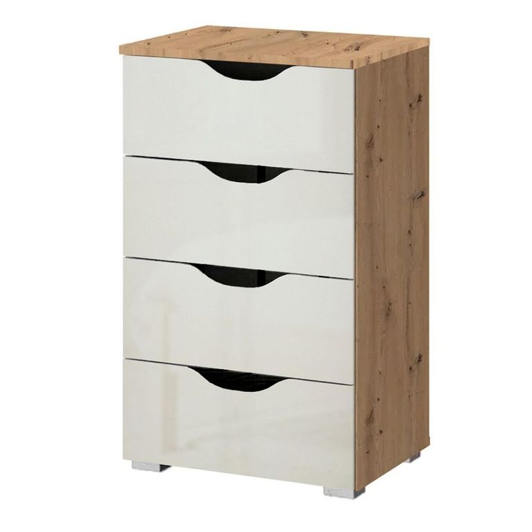 Rauch Arnstein 4 Drawer Narrow Chest - Artisan Oak and White High Gloss