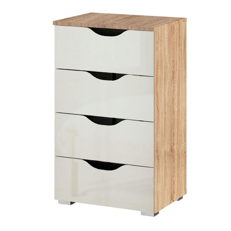 Rauch Arnstein 4 Drawer Narrow Chest - Sonoma Oak and White High Gloss