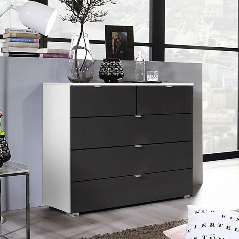 Rauch Erimo 3+2 Drawer Chest - Alpine White and Basalt Glass