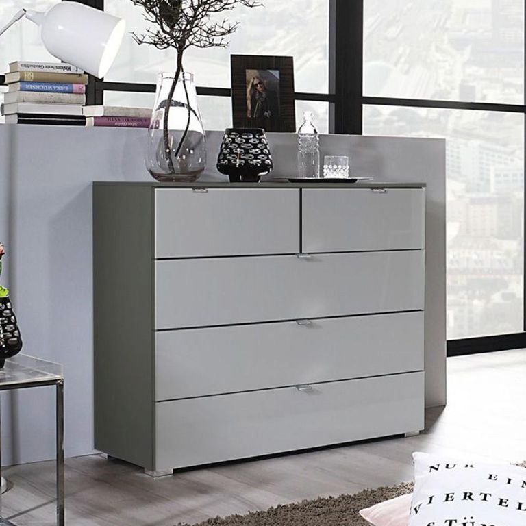 Rauch Erimo 3+2 Drawer Chest - Graphite and Silk Grey Glass