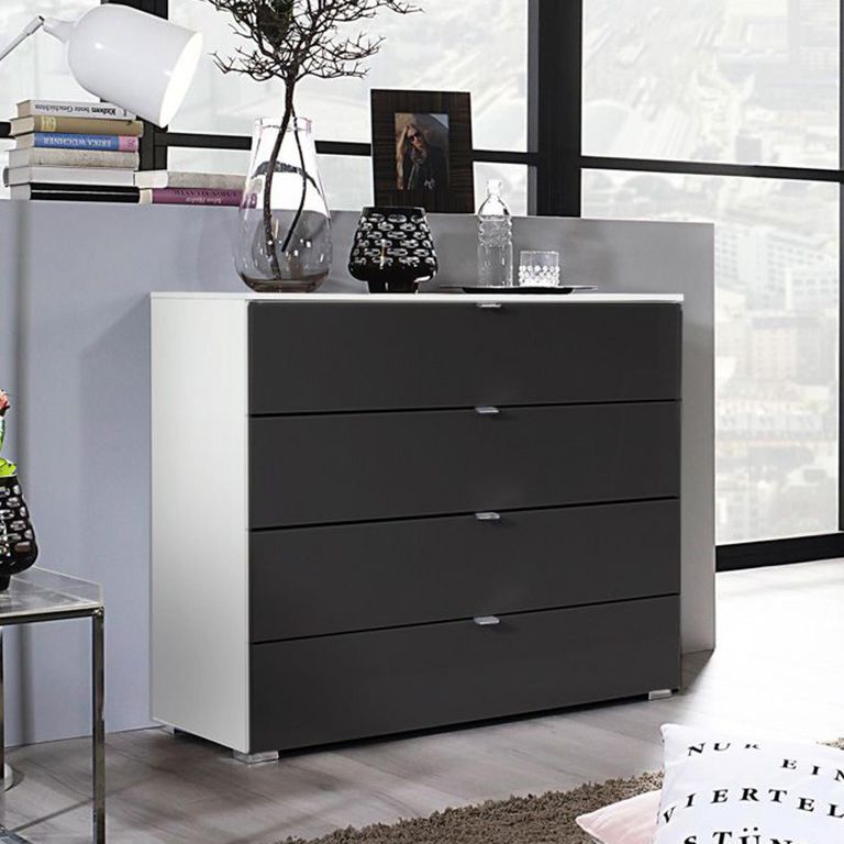 Rauch Erimo 4 Drawer Chest - Alpine White and Basalt Glass