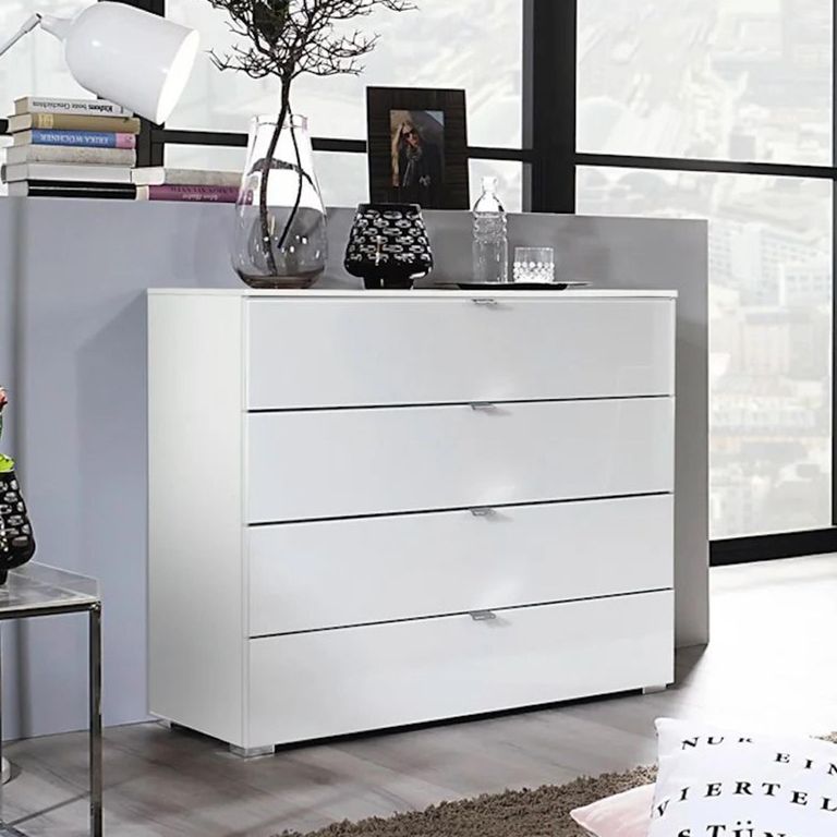 Rauch Erimo 4 Drawer Chest - Alpine White and Crystal White Glass
