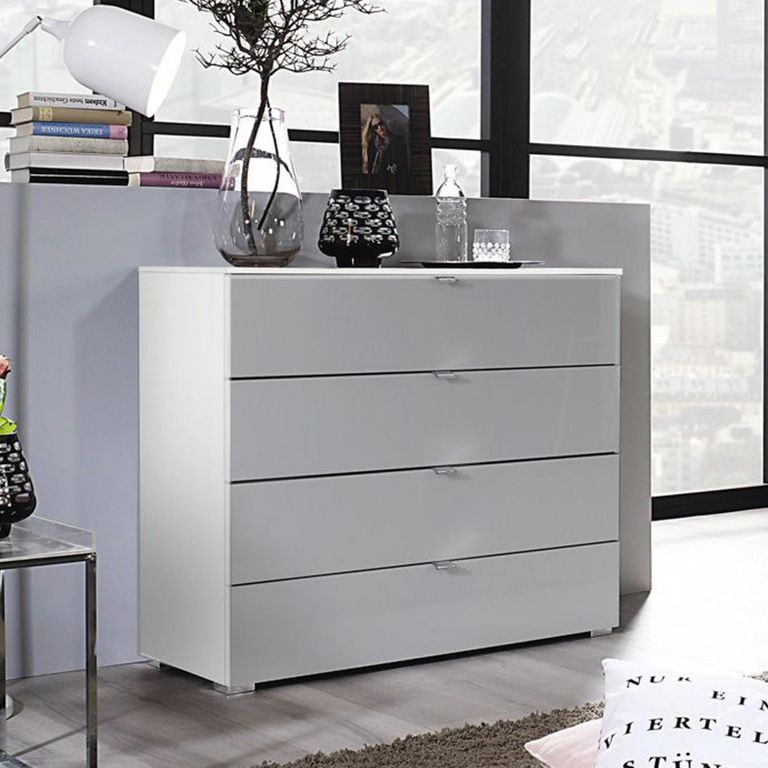 Rauch Erimo 4 Drawer Chest - Alpine White and Silk Grey Glass