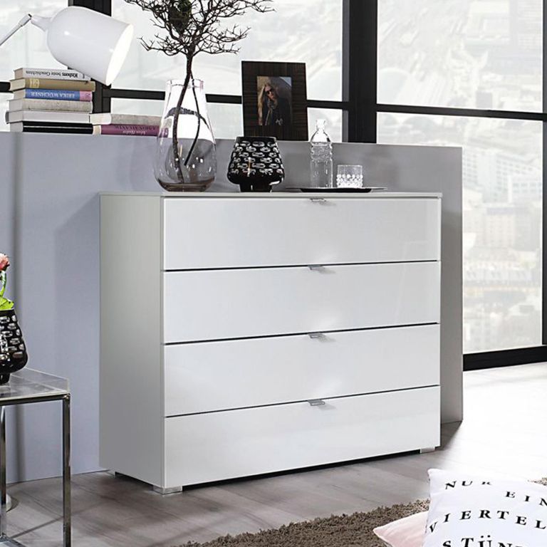 Rauch Erimo 4 Drawer Chest - Silk Grey and Crystal White Glass