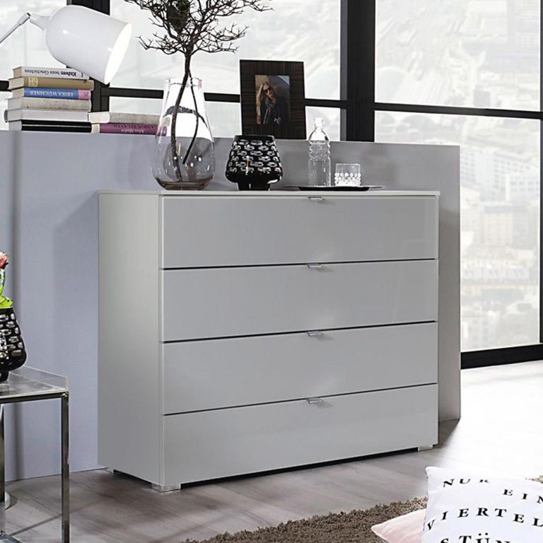 Rauch Erimo 4 Drawer Chest - Silk Grey and Silk Grey Glass
