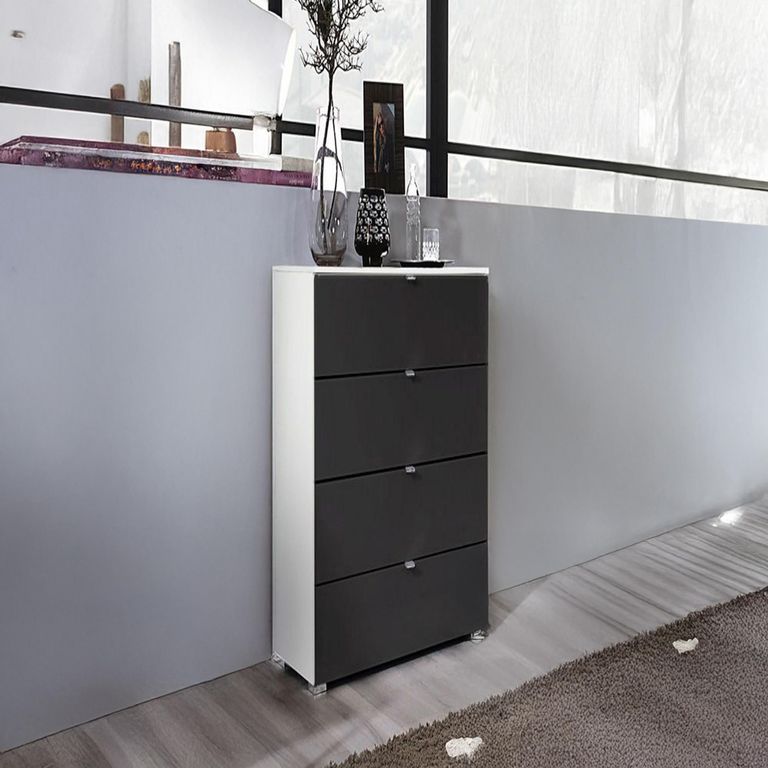 Rauch Erimo 4 Drawer Narrow Chest - Alpine White and Basalt Glass