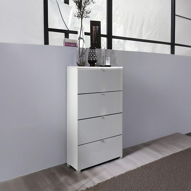 Rauch Erimo 4 Drawer Narrow Chest - Alpine White and Silk Grey Glass