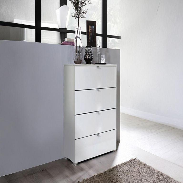 Rauch Erimo 4 Drawer Narrow Chest - Silk Grey and Crystal White Glass