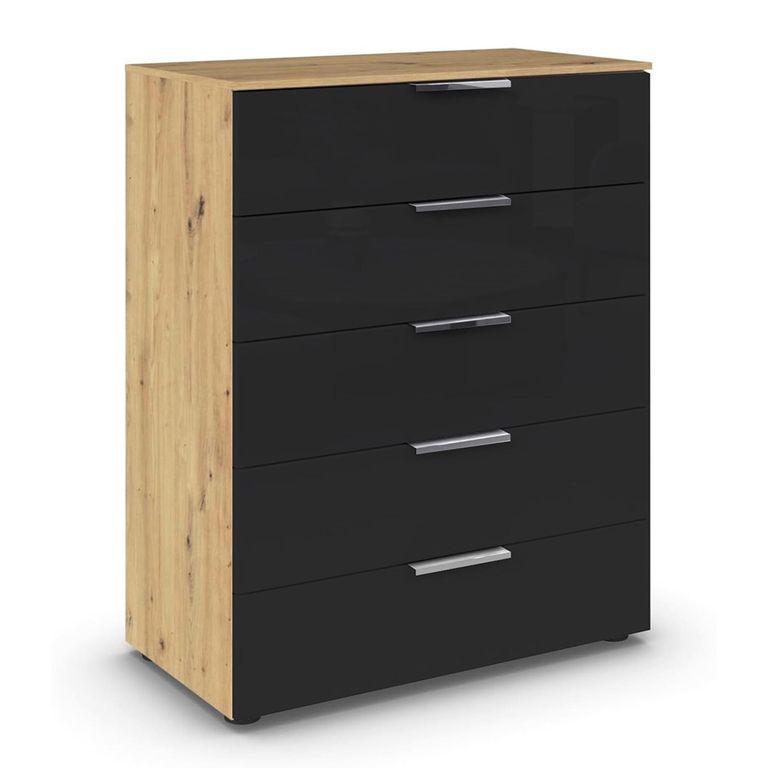 Rauch Flipp 5 Drawer Chest with Adjustable Height - Artisan Oak and Basalt Glass