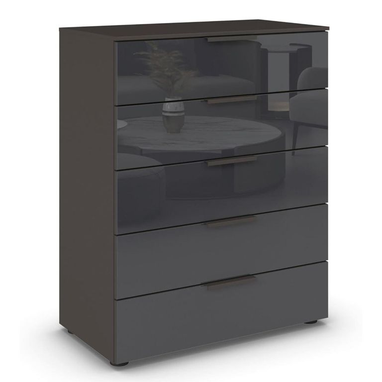 Rauch Flipp 5 Drawer Chest with Adjustable Height - Graphite and Basalt Glass