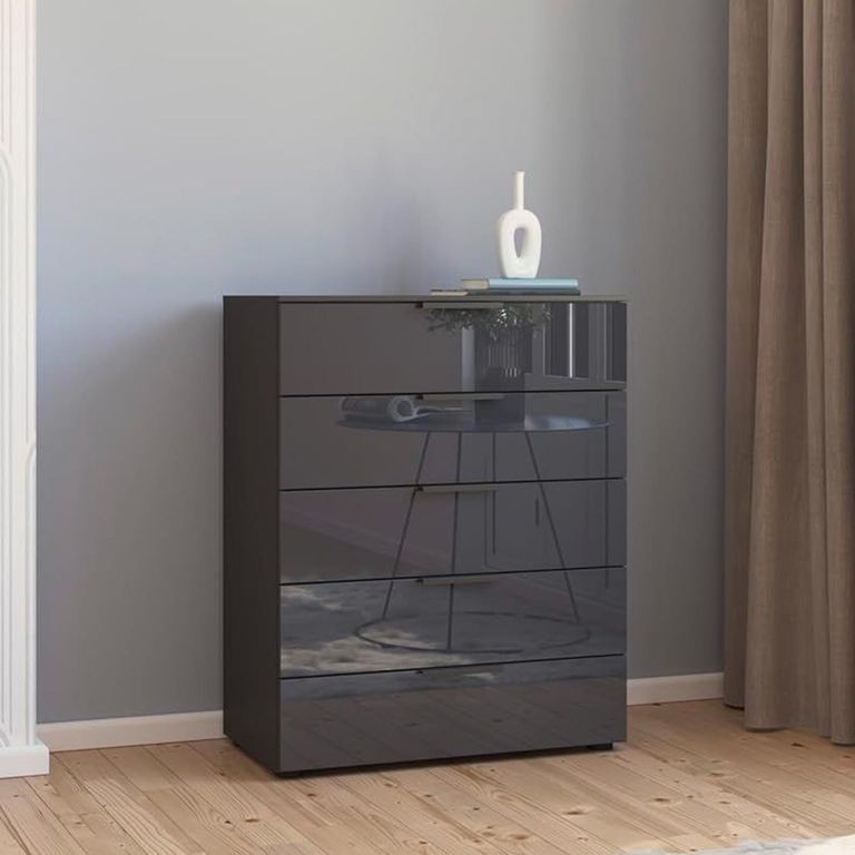 Rauch Flipp 5 Drawer Chest with Adjustable Height - Graphite and Basalt Glass