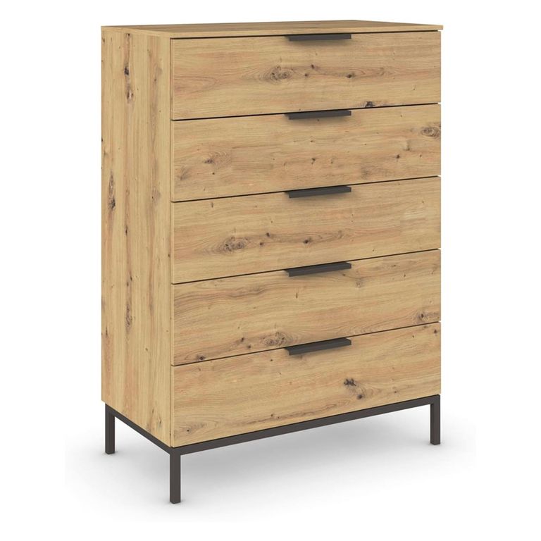 Rauch Flipp 5 Drawer Chest with Metal Base - Artisan Oak