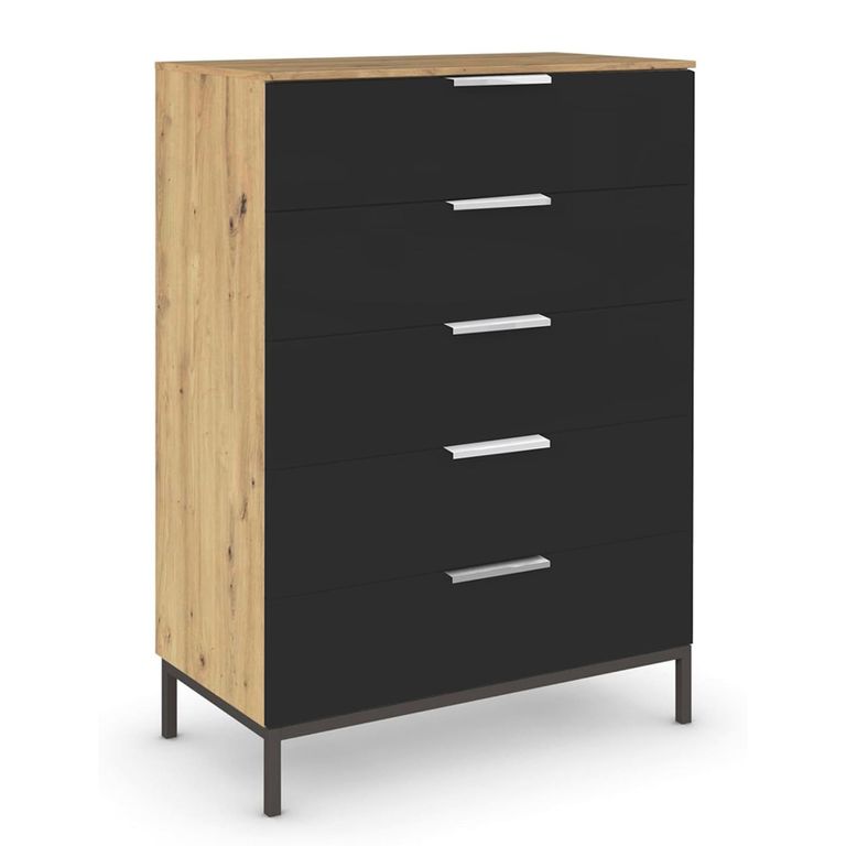 Rauch Flipp 5 Drawer Chest with Metal Base - Artisan Oak and Graphite