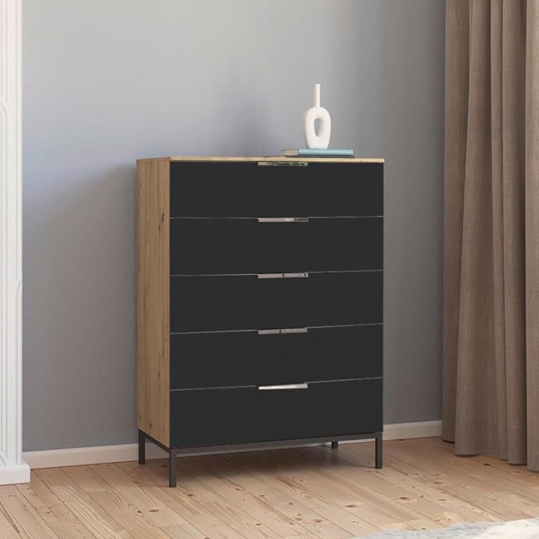 Rauch Flipp 5 Drawer Chest with Metal Base - Artisan Oak and Graphite