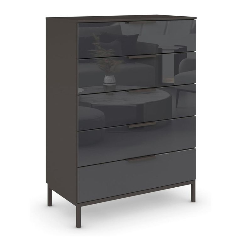 Rauch Flipp 5 Drawer Chest with Metal Base - Graphite and Basalt Glass