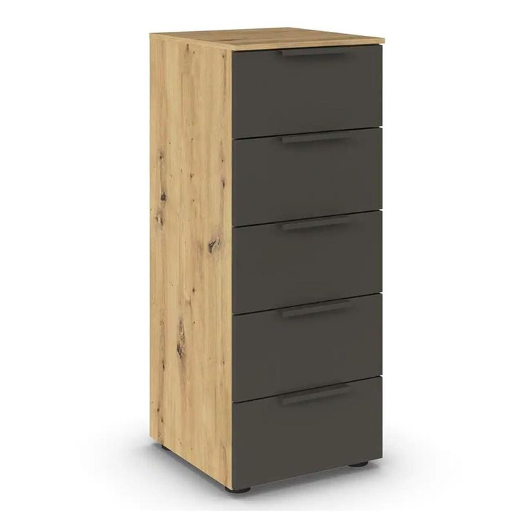 Rauch Flipp 5 Drawer Tall Chest with Adjustable Height - Artisan Oak and Graphite